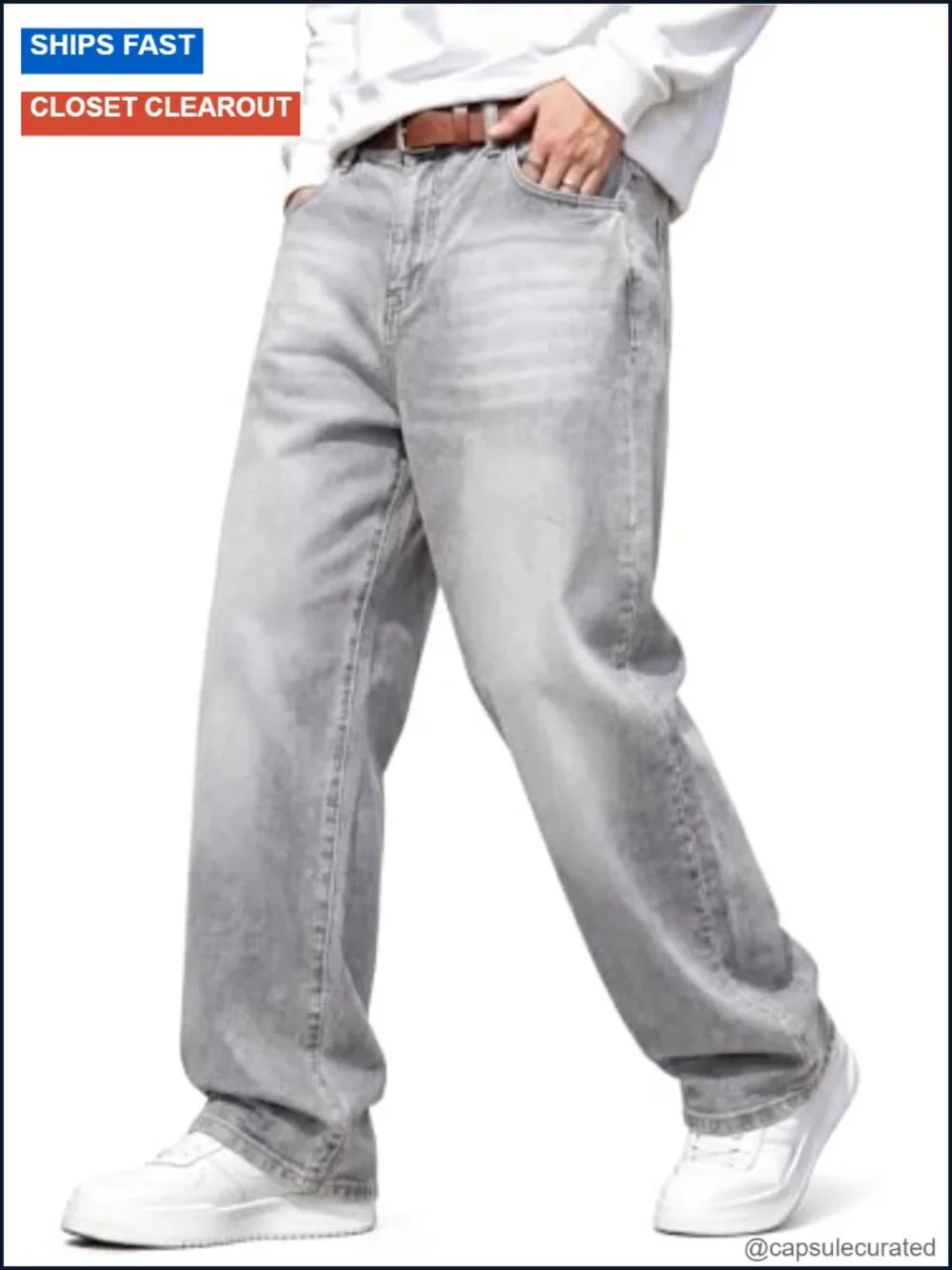 Men's Tapered Baggy Jeans - Loose Fit Wide Leg Denim Pants with Stretch, 5